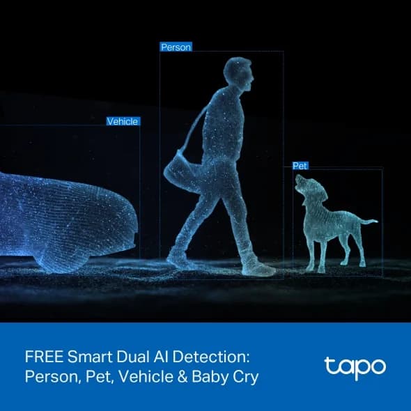 TP-Link Tapo C245D. Type: IP security camera, Placement supported: Indoor, Connectivity technology: Wireless. Mounting type: Ceiling/wall, Product colour: White, Form factor: Spherical. Lens viewing angle, horizontal: 104.3°, Lens viewing angle, vertical: 57.9°, Lens viewing angle, diagonal: 121.8° — miniatură