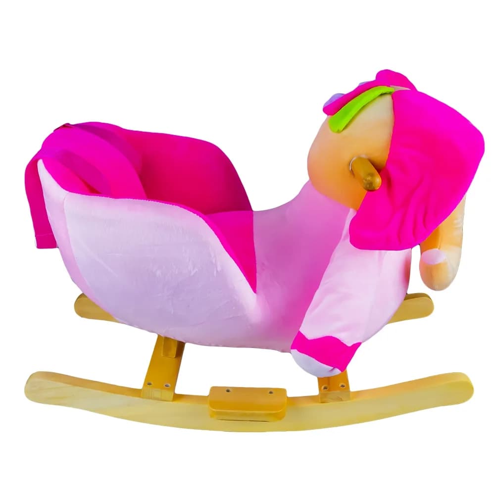Balansoar pentru bebelusi, Elefant, lemn + plus, roz, 60x34x45 cm — miniatură