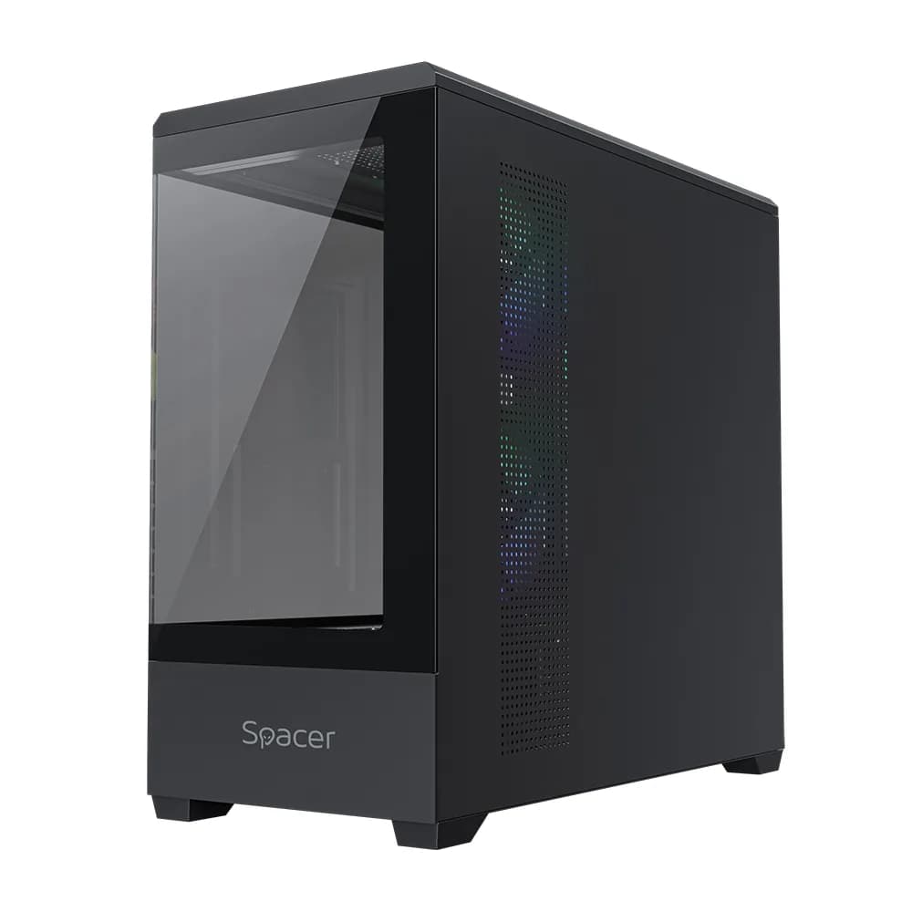 CARCASA SPACER - gaming, Middle Tower, ATX, #NAUTILUS", fara sursa, sticla securizata, 3 x ARGB fan, USB 3.0 x 1, USB 2.0 x 2, HD-Audio, Jack 3.5mm x 1, black #SPCS-GC-NAUTILUS-BK-3F" — miniatură