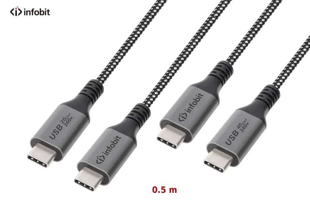 Cablu USB4 type C to C, Infobit iCable-U4-CC4005, 40Gbps, E-Marker, 0.5m