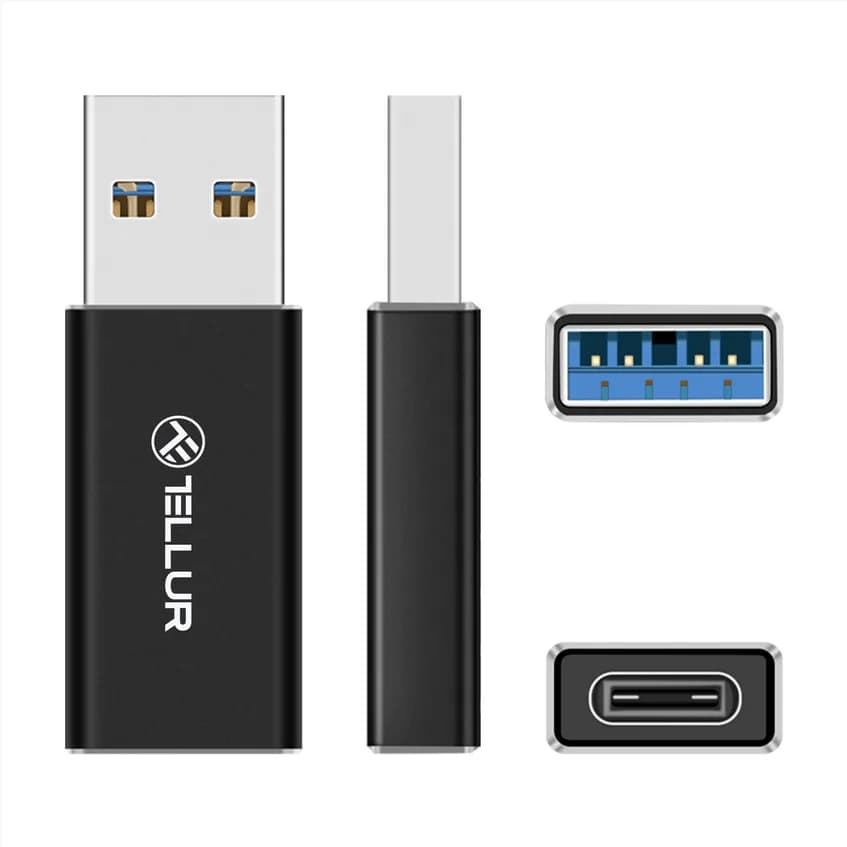 Adaptor USB-A la USB-C Tellur, 3A, viteze de transfer de pana la 480Mbps, negru