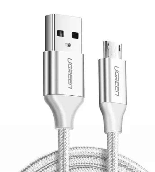 CABLU alimentare si date Ugreen, "US290", Fast Charging Data Cable pt. smartphone, USB la Micro-USB, braided, 2m, alb "60153" - 6957303861538