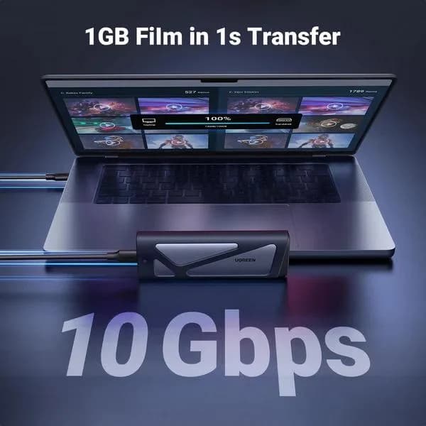 RACK extern Ugreen, "CM767" pt SSD M.2 NVMe/SATA compatibil cu form factor 2280, 2260, 2242 si 2230, cablu 50 cm USB-C 3.1 la USB Type-C 3.1, aluminiu, gri "15813" - 6941876218134 — miniatură