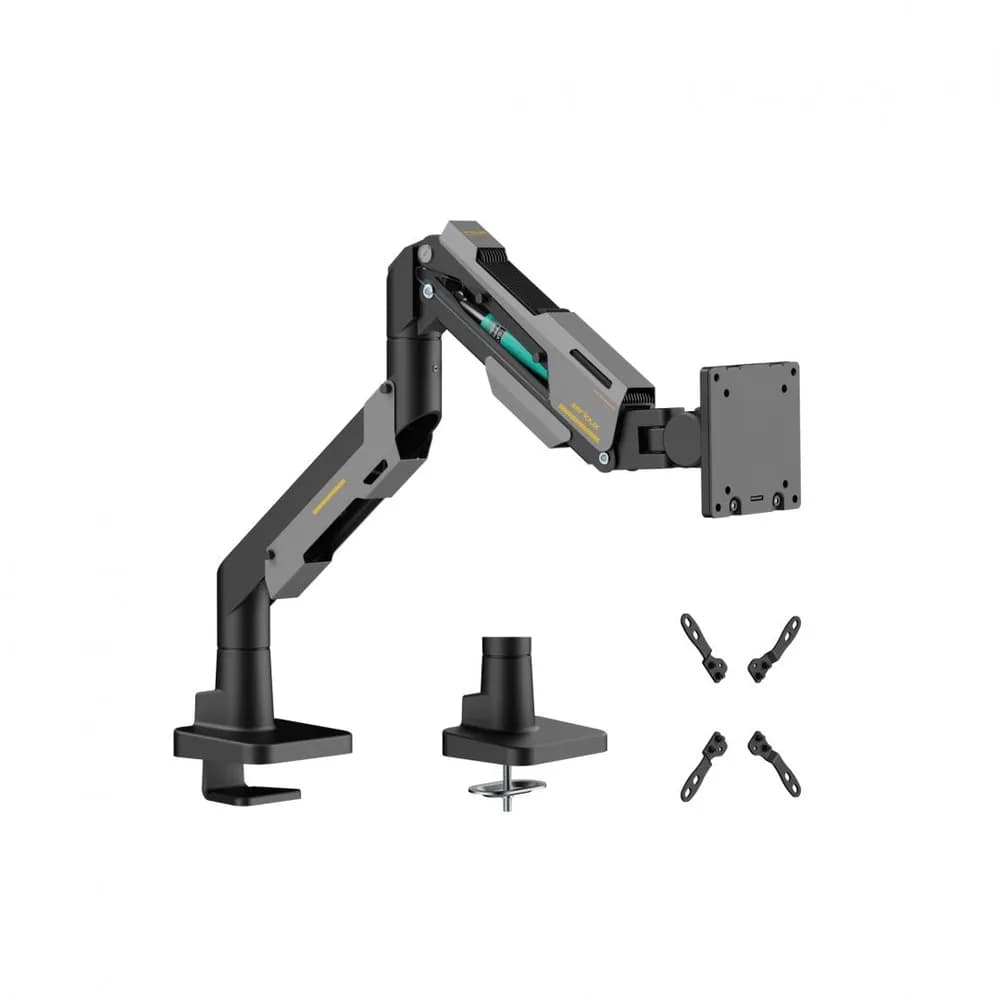 Suport monitor Serioux SRXA-MM101-C012GR, arc cu gaz, compatibilitate dimensiune ecran 24"-57", greutate maximă suportata: 2~30 kg, VESA: 75x75, 100x100, 100x200, 200x100, 200x200, inclinare: +70°~-45°, pivotare: +90°~-90°, rotația ecranului: 360°