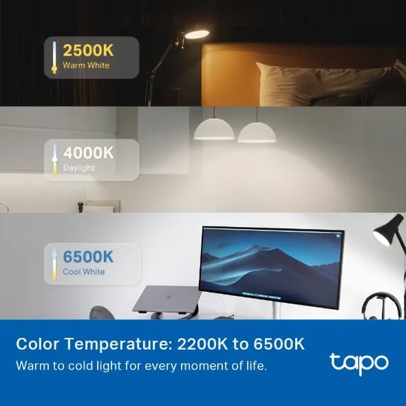BEC LED wireless TP-LINK, 1055lm, 8.6W, E27, intensitate reglabila, control prin smartph.cu apl.Tapo, ajustare auto a luminii in fct. de mom zilei-diferite culori "Tapo L535E" — miniatură