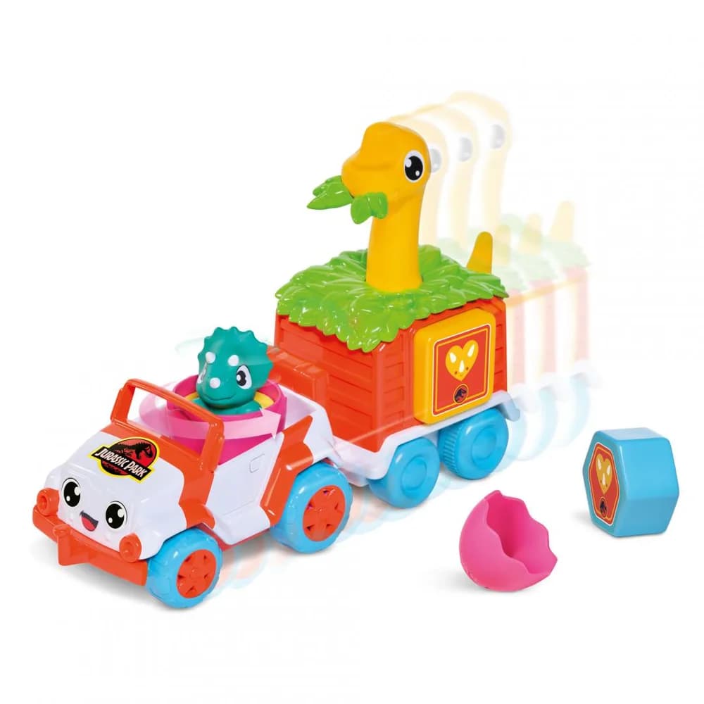 VEHICUL DE SALVARE CU REMORCA COLORATA, DINO, JURASSIC WORLD, TOMY — miniatură