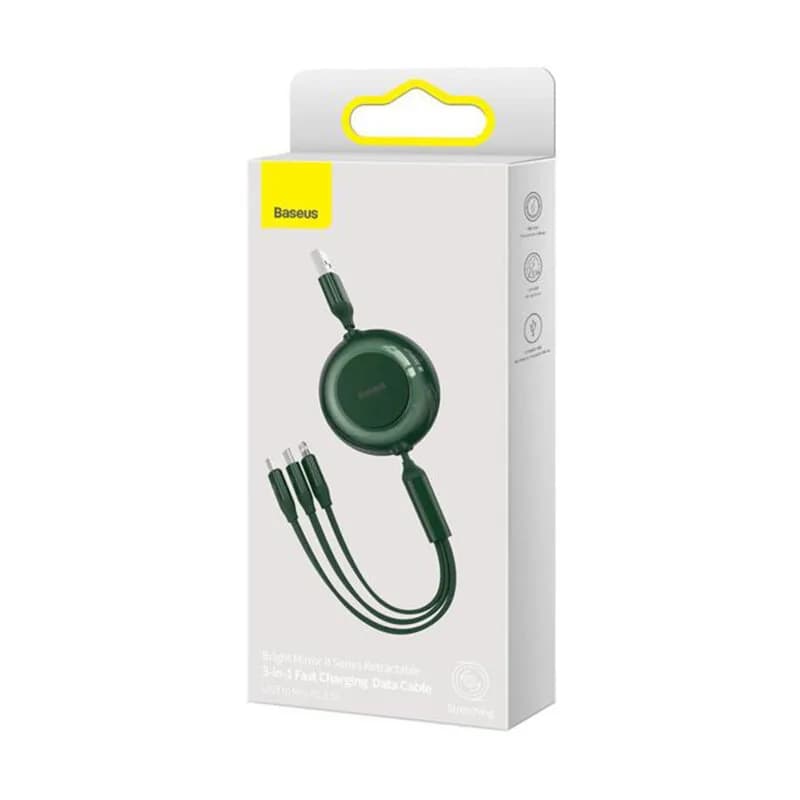 CABLU alimentare si date Baseus Bright Mirror 2 One-for-three Retractable, pt. smartphone,USB la Micro-USB+Lightning+USB Type-C 3.5A, 1.1m,verde "CAMJ010006" - 6932172609085 — miniatură