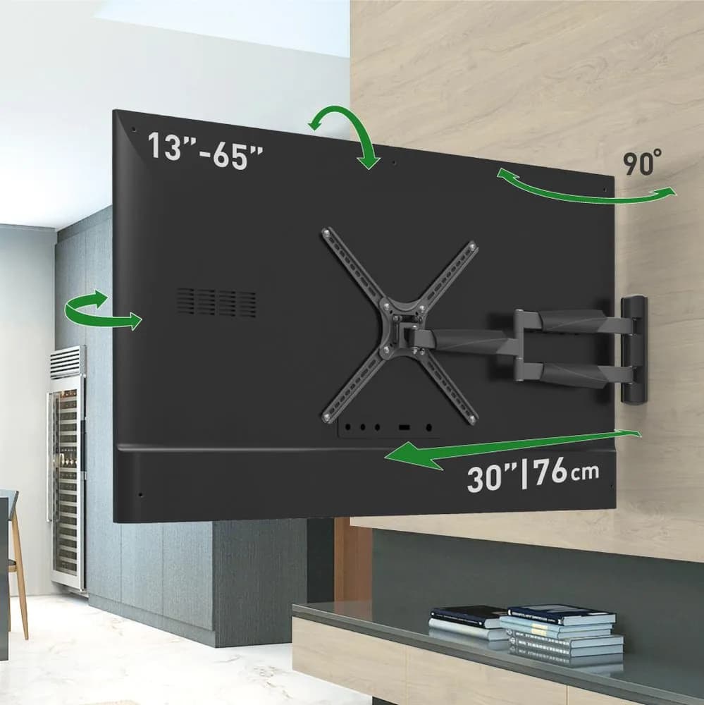 Suport TV de perete Barkan, cu brat 13"- 65", Max 36kg, VESA 400x400, negru — miniatură