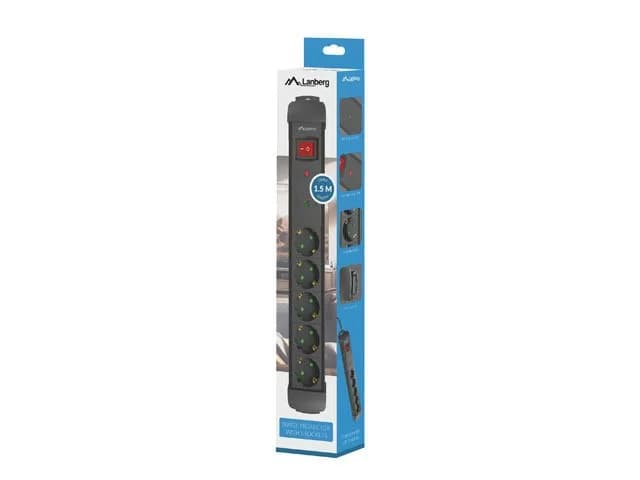Prelungitor cu protectie la supratensiune SP1, 1.5m, 5 prize, negru — miniatură