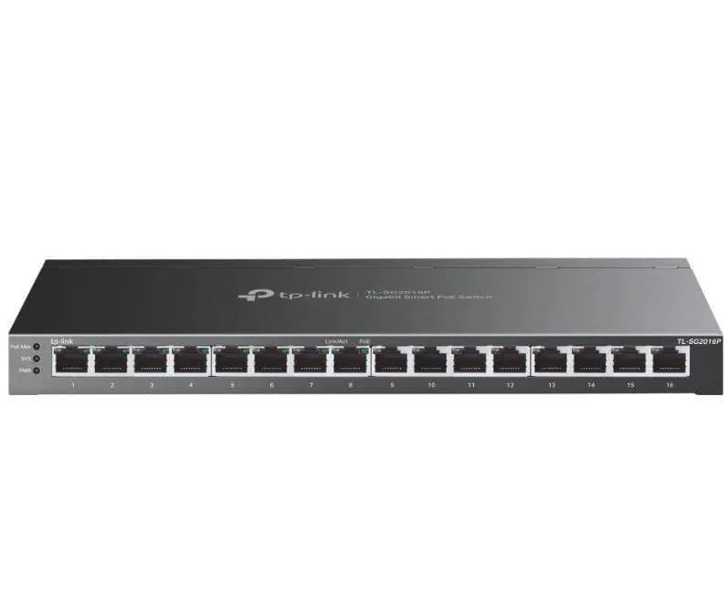 "JetStream™  16-Port Gigabit Smart Switch with 8-Port PoE+ PORT: 8× Gigabit PoE+ Ports SPEC: 802.3af/at, 120 W PoE Power, Desktop Steel Case FEATURE: Integration with JetStream™ SDN Controller, Static Routing, 802.1Q VLAN, STP/RSTP/MSTP, IGMP Snooping, 802.1p/DSCP QoS, ACL, 802.1x, Radius/Tacacs+