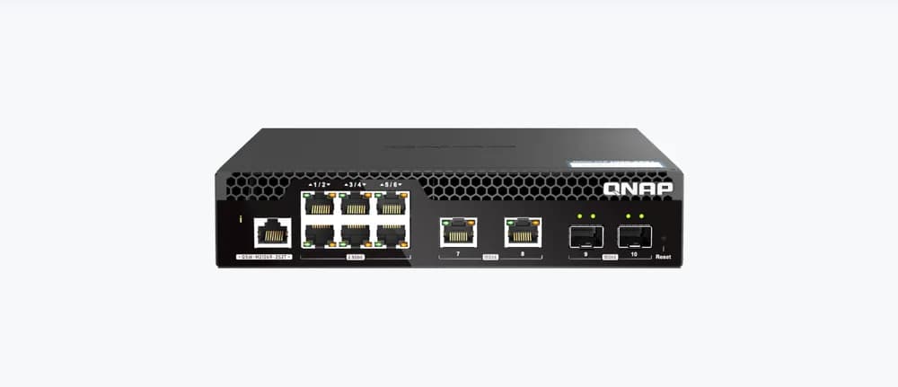 Switch QNAP M2106R CPU Marvell 98DX2528, 6 porturi 2.5Gbps, 2 porturi 10Gbps SFP+, 2 porturi 10GbE RJ45, rackabil, web-managed, garantie2 ani