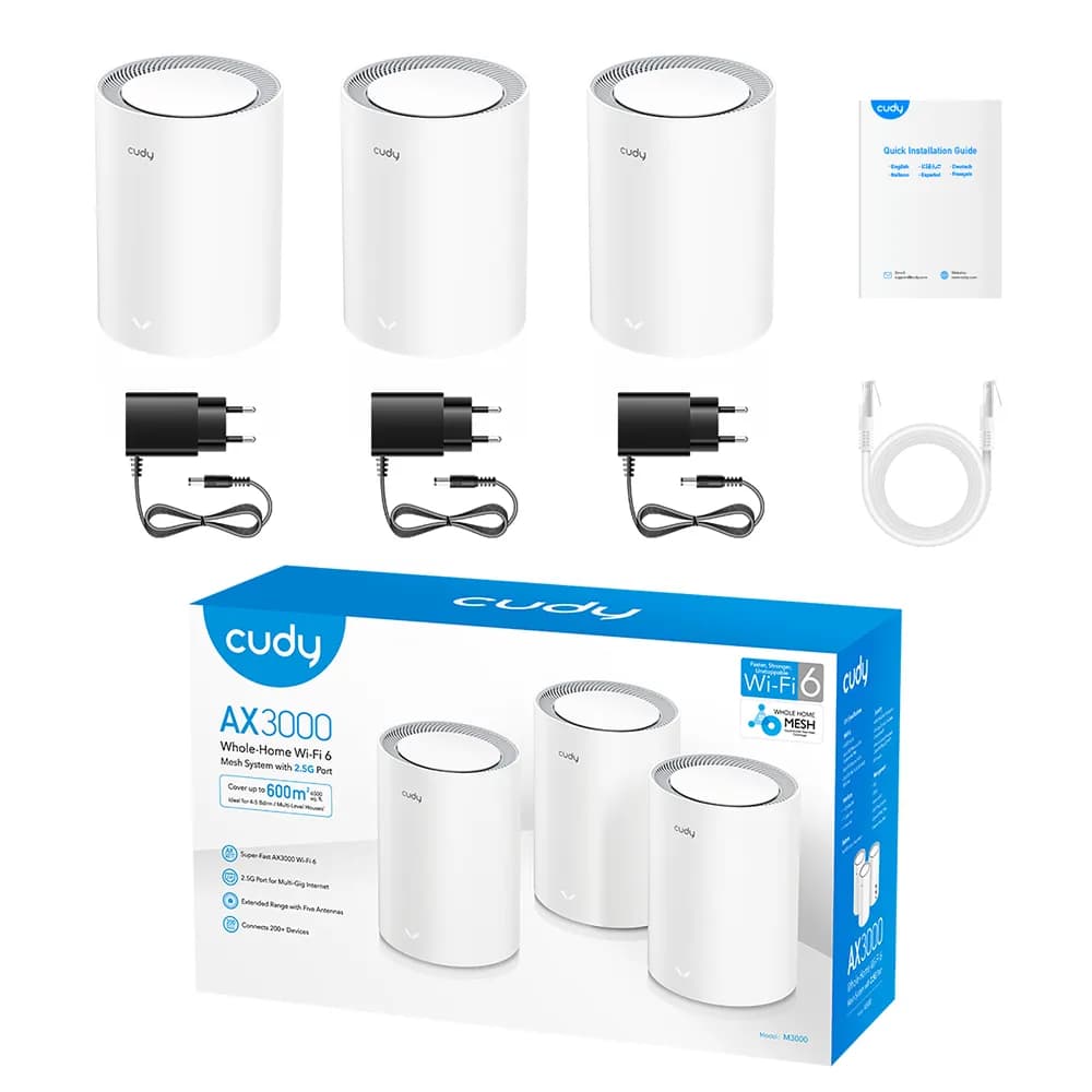 Router wireless CUDY M3000 3-Pack, WIFI 6, Mesh, Dual Band — miniatură