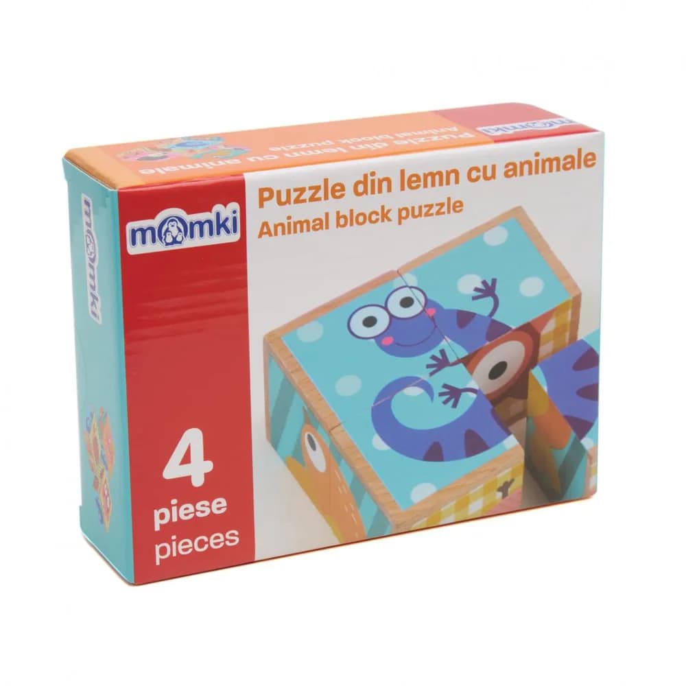 PUZZLE DIN LEMN CU ANIMALE, 4 PIESE, MOMKI — miniatură