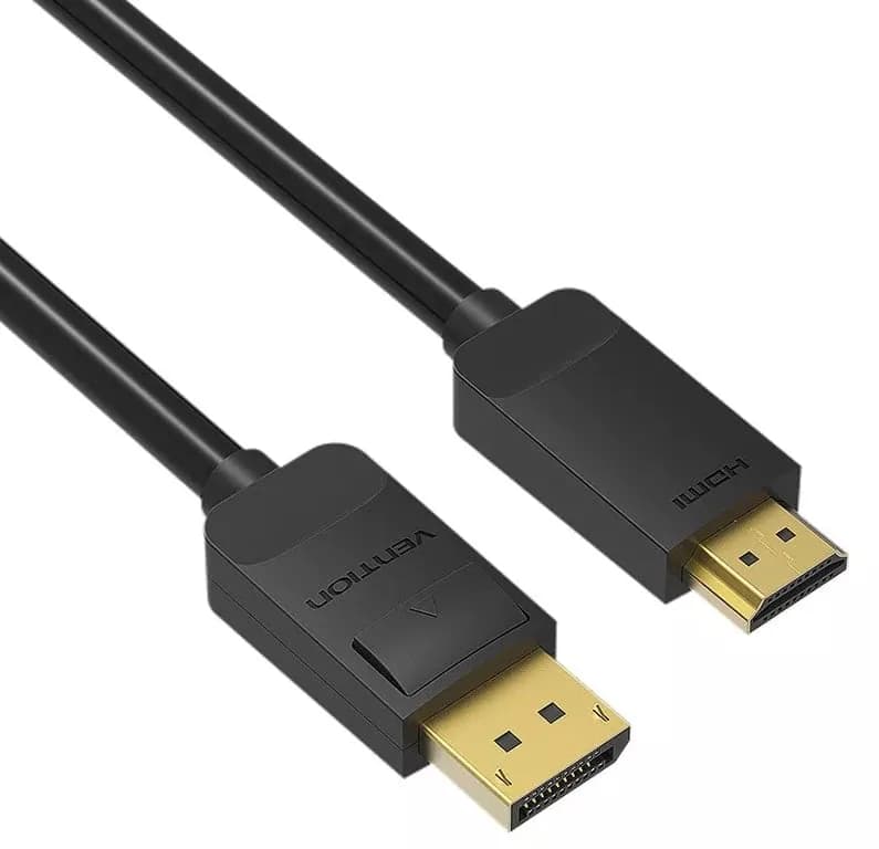 Cablu video Vention, DisplayPort(T) la HDMI(T), 1.5m, rezolutie maxima 1080p la 60 Hz, conectori auriti, cupru, invelis PVC, negru, "HADBG" - 6922794733336 — miniatură