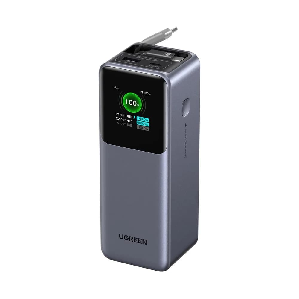 POWER BANK Ugreen "PB726", 20000mAh, 165W PD3.0, 1 x USB, 2 x USB Type-C, 1 x USB Type-C cablu integrat, display, gri, "55987B" — miniatură