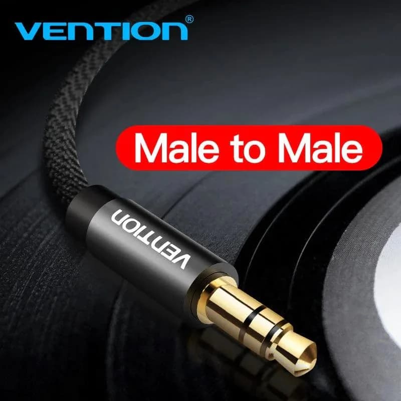 Cablu audio Vention, Jack 3.5mm (T) la Jack 3.5mm (T), 0.5m, conectori auriti, negru, "BAGBD" — miniatură