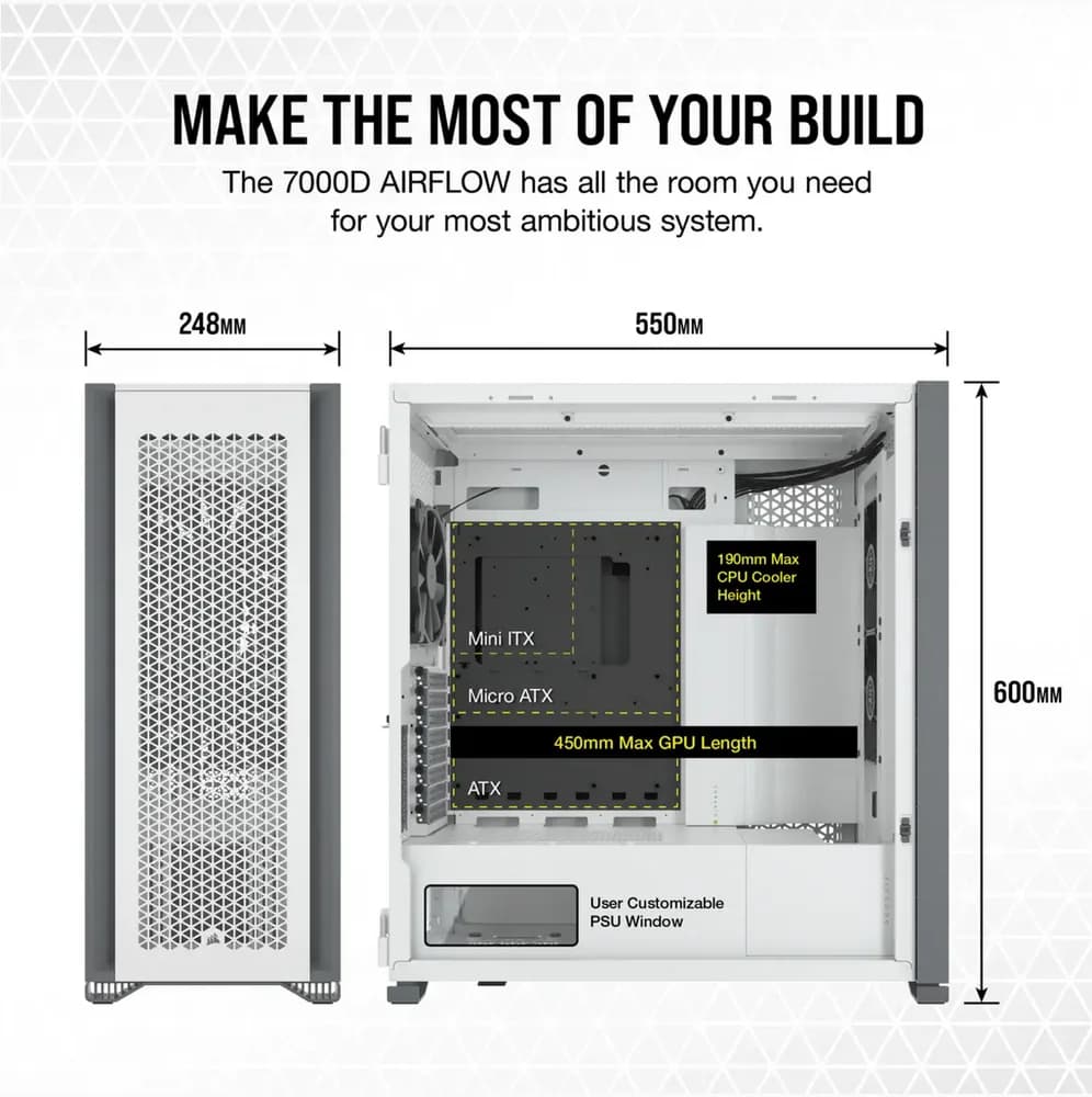 Carcasa Corsair 7000D AIRFLOW, RGB, Full Tower, White — miniatură