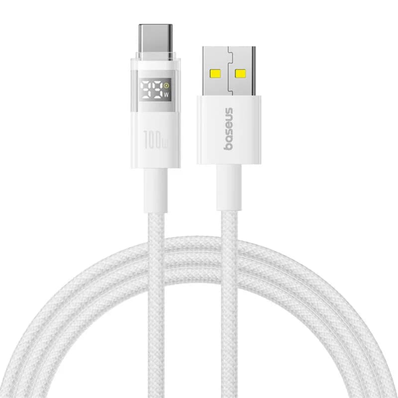 CABLU alimentare si date Baseus Display, Fast Charging Data Cable pt. smartphone, USB la USB Type-C 100W, braided, 1m, alb "P10382701211-00" - 6932172682361