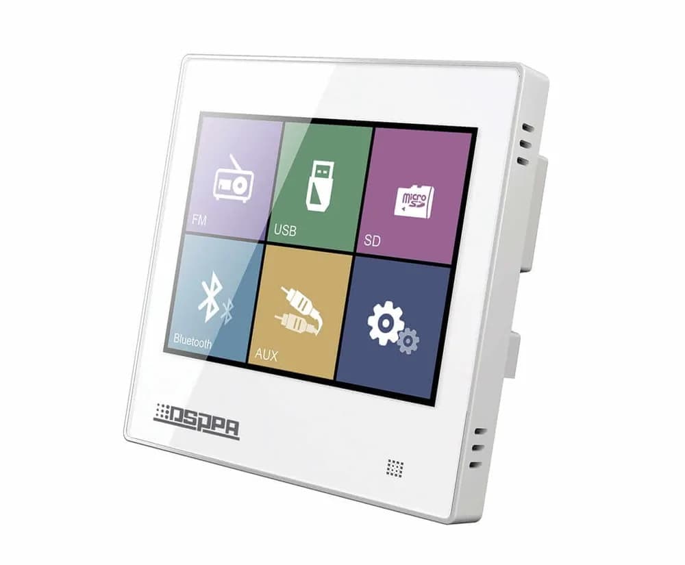 Amplificator stereo 20W de perete cu USB/SD/FM/BT cu ecran Touch, DSPPA DM837 Alb