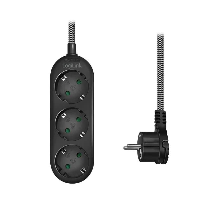 PRELUNGITOR LOGILINK, Schuko x 3, conectare prin Schuko (T), cablu 1.5 m, 16 A, protectie copii, alb/ negru, "LPS261" — miniatură
