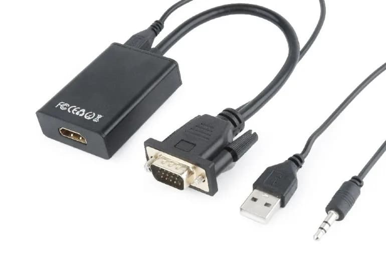 CABLU video GEMBIRD, adaptor VGA(T)+Jack 3.5mm(T) la HDMI(M),15cm,rez max Full HD 60Hz, conecteaza placa vid cu VGA la monitor HDMI,cablu power USB,negru, "A-VGA-HDMI-01"