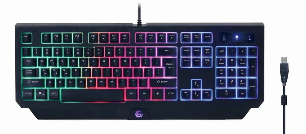 KIT 4-in-1 GEMBIRD, gaming, cu fir, tastatura 104 taste + mouse 1600dpi 6 butoane + casti cu mic 2x3.5" + pad 300x250mm, backlight, USB, black "Phantom" "GGS-UMGL4-01" — miniatură