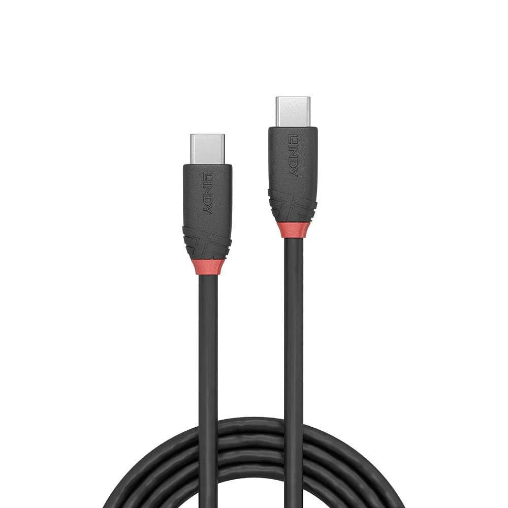 Cablu Lindy 1m USB 3.2 Type C to C, material PVC, putere maxima 60W (20V 3A, Standard Power Range (SPR)), rezolutie maxima 4K 4096x2160@ 60Hz, latime de banda suportata 20Gbps, negru — miniatură