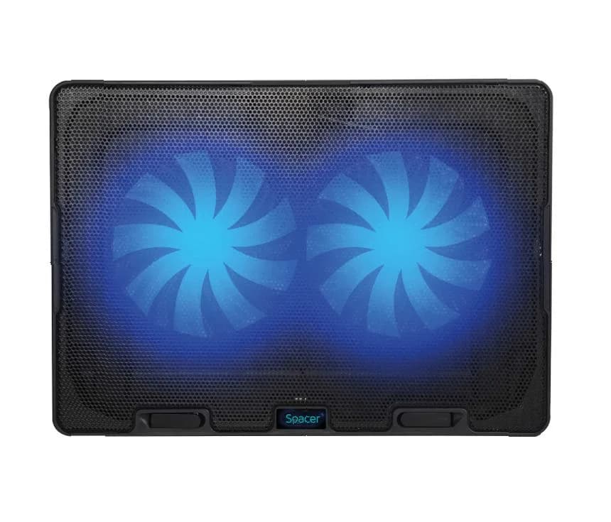 Stand/Cooler notebook Spacer Gaming 2F, pana la 17 inch, 2 ventilatoare, negru — miniatură