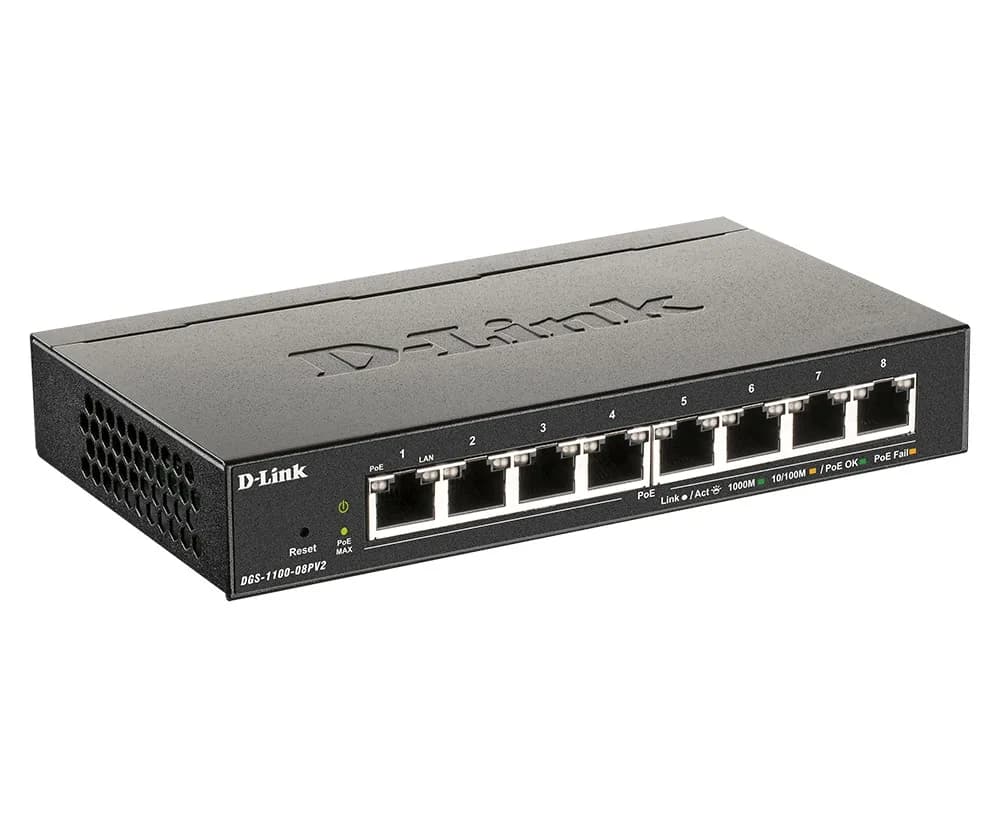 SWITCH PoE D-LINK Smart 8 porturi Gigabit (8 PoE) IEEE 802.3af, carcasa metalica, "DGS-1100-08PV2" — miniatură