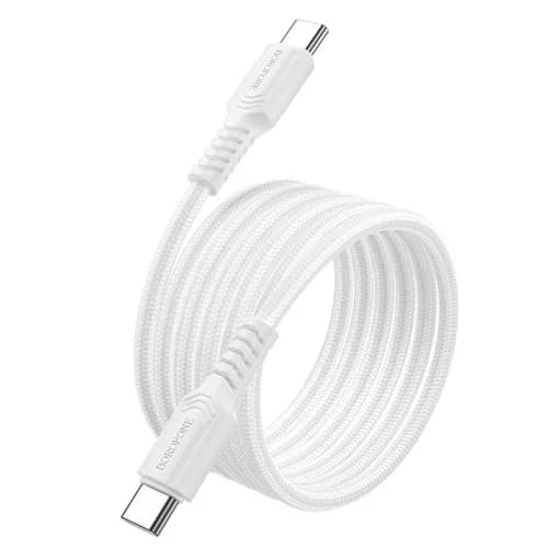 CABLU alimentare si date Borofone "BX116", Fast Charging Data Cable pt. smartphone, USB Type-C la USB Type-C, 60W, 1m, alb "6941991119842" — miniatură