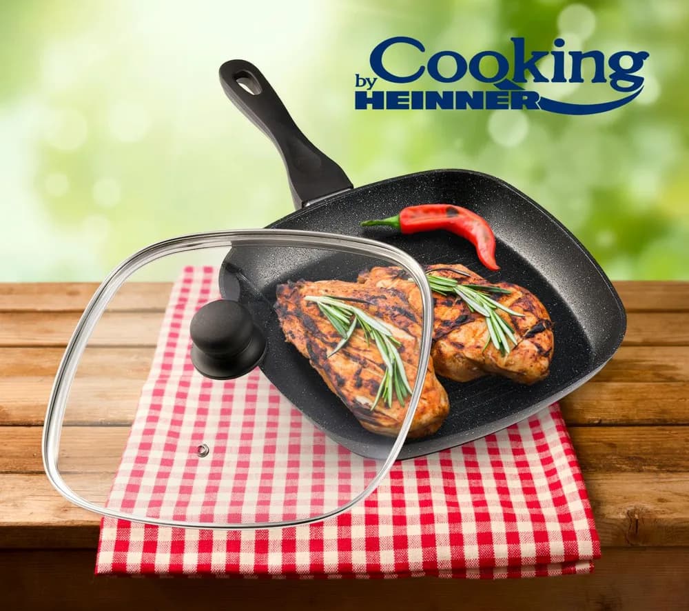 TIGAIE GRILL ALUMINIU+CAPAC, 28X4CM, BLACK SAND, COOKING BY HEINNER — miniatură