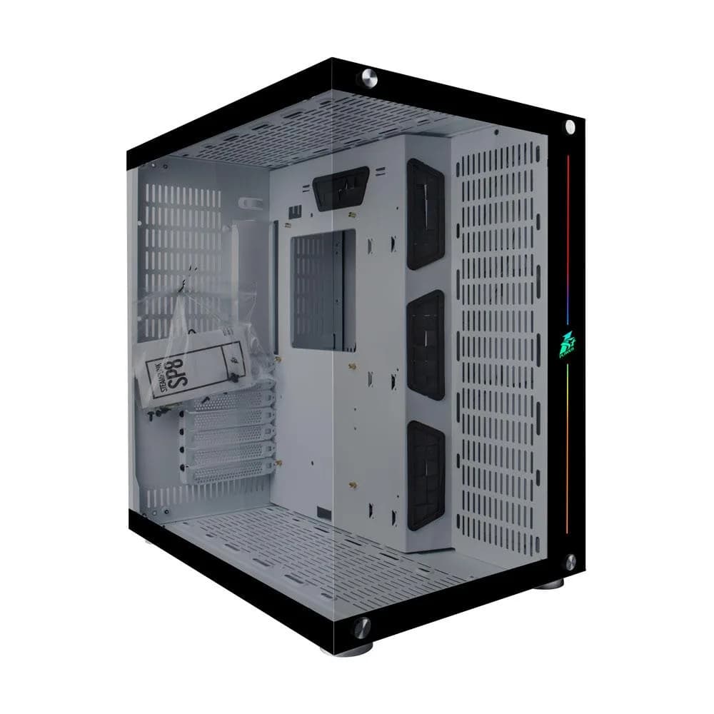 Carcasa 1stPLAYER Gaming SP8-wh SteamPunk, ATX, 7 ventilatoare aRGB, telecomanda, alb — miniatură
