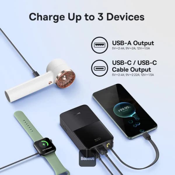 POWER BANK Baseus EnerFill FC51 Bipow2 Pro, 20000mAh, 22.5W, 1 x USB Type-C, 1 x USB, cablu integrat USB Type-C 22cm, negru, "E0027701" - 6932172691899 — miniatură