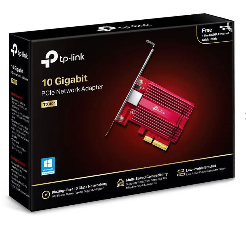 TP-LINK Adaptor de rețea 10 Gbps PCIe, Standarde și Protocoale: IEEE 802.3, IEEE 802.3u, IEEE 802.3ab, IEEE 802.3bz, IEEE802.3an, IEEE802.3az, IEEE 802.3x, Interfață: 1× Slot PCI Express 3.0 ×4, 1× Port RJ45 Gigabit/Megabit, Rate de transfer: 100 Mbps, 1 Gbps, 2.5 Gbps, 5 Gbps, 10 Gbps pentru modul — miniatură