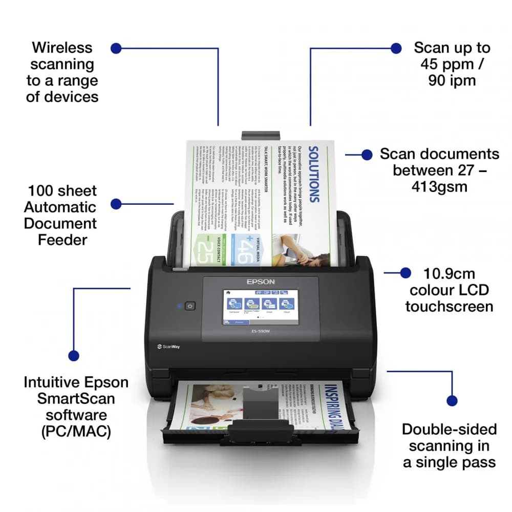 Scanner Epson WorkForce ES-590W, A4, Automat, Sheetfed, USB + WLAN + LAN — miniatură