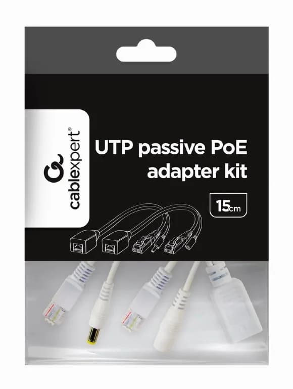 Kit adaptor pasiv POE, cablu injector RJ45 + alimentare RJ45, white, Gembird "PP12-POE-0.15M-W" — miniatură
