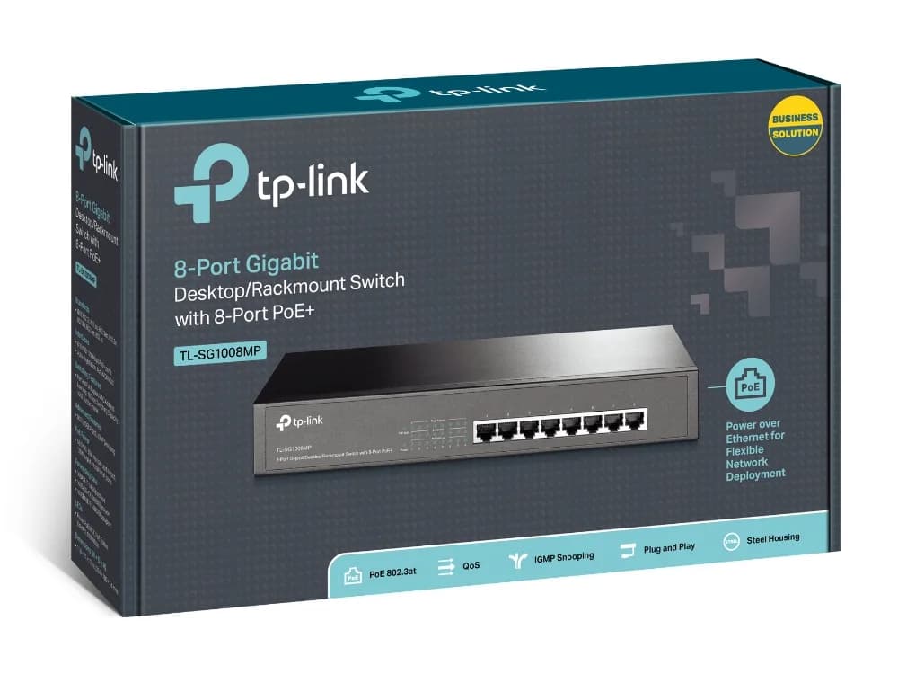 SWITCH TP-LINK POE 8 porturi Gigabit (8 PoE), IEEE 802.3af, carcasa metalica "TL-SG1008MP" — miniatură