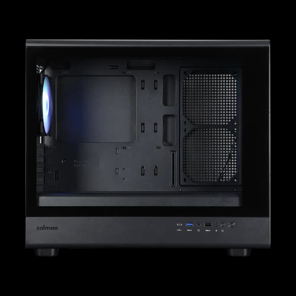 CARCASA Zalman "M5", mini tower, gaming, fara sursa, suporta 12xfan, 4xfan inclus, PSU shroud, afisaj electronic, USB Type-C x 1, USBx2, audio+mic, 4 sloturi expansiune, negru, "M5 Black" — miniatură