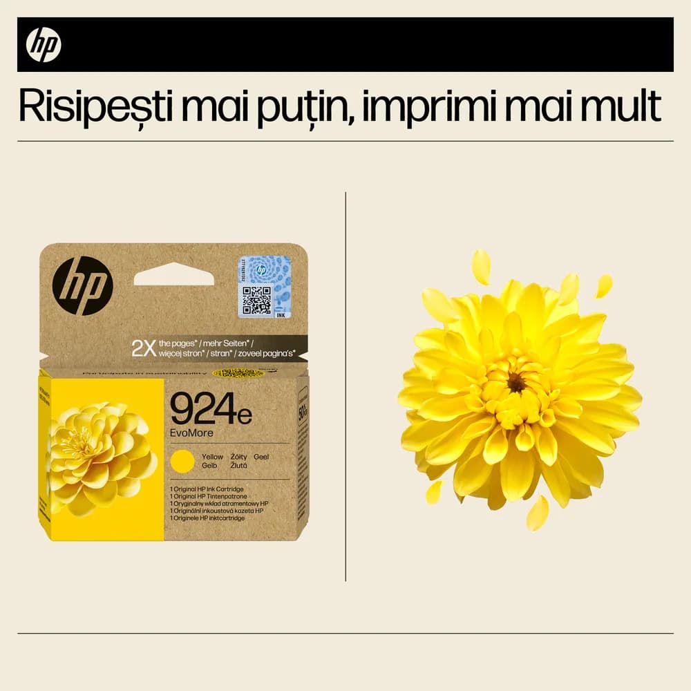 Cartus Cerneala Original HP Yellow, nr.924E, pentru OJ Pro 8122e|8132e, 0.8K, incl.TV 1.2 RON, "4K0U9NE" — miniatură
