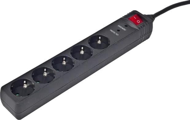 PRELUNGITOR GEMBIRD, Schuko x 5, conectare prin Schuko (T), cablu 1.5 m, 16 A, protectie supratensiune, protectie copii, negru, "SPG5-C-5"