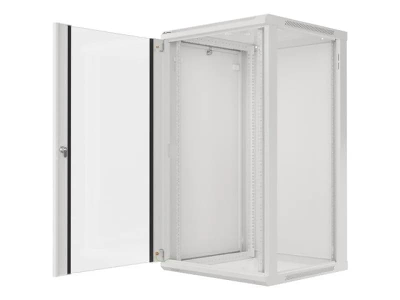 Dulap rack 19" perete 22U / 600x600 (flat pack) cu ușă din sticlă, gri V2