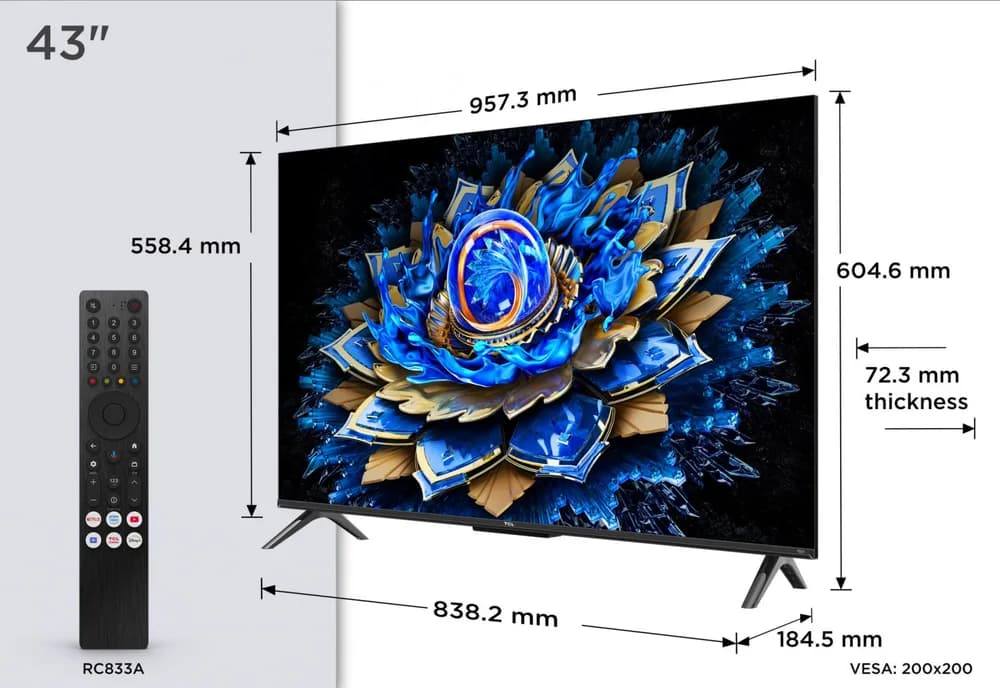 Televizor TCL QLED 43T69C, 108 cm, Smart Google TV, 4K — miniatură