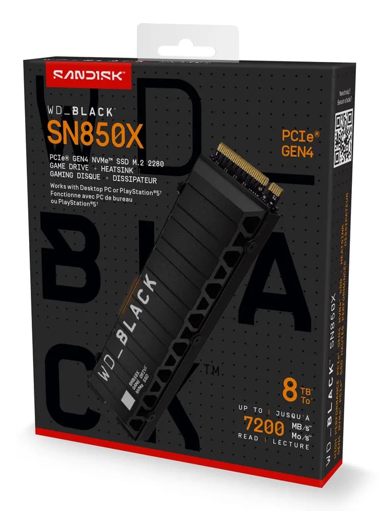 SSD WD Black SN850X HeatSink 8TB M.2 2280 PCIe Gen4 x4 NVMe, Read/Write: 7200/6600 MBps, IOPS 1200K/1200K, TBW: 4800 "WDS800T2XHE-00CDD0" — miniatură