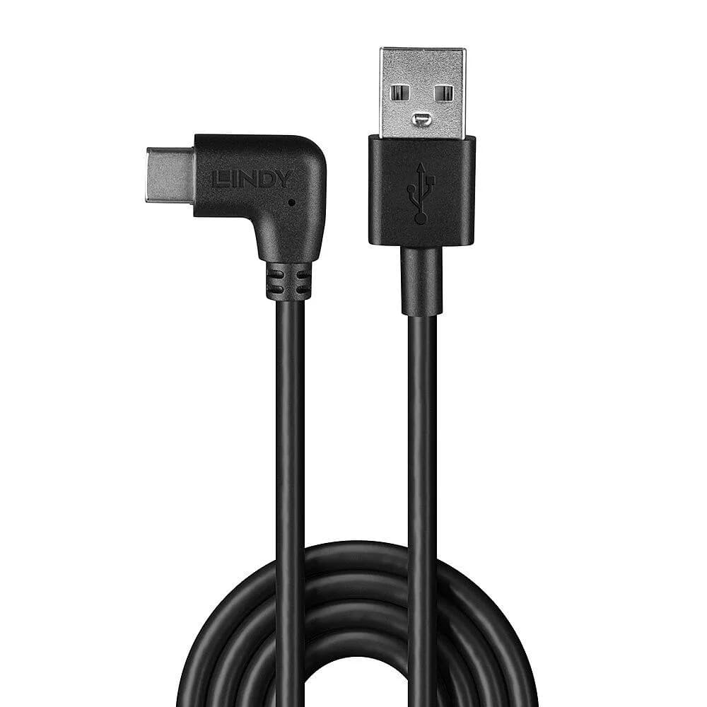 Cablu Lindy USB C 2 90°, lungime 1m, putere maxima 15W, latime de banda suportata 480Mbps, negru — miniatură