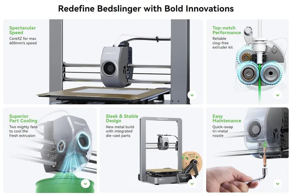 CREALITY ENDER-3 V3 3D PRINTER, Tehnologie: FDM, Volum printare: 220*220*250mm, Dimensiuni imprimanta: 358*374*498mm, 7.83kg, Viteza printare: ≤600mm/s, Acuratete: ±0.2mm, Inaltime strat: 0.1-0.35mm, Diametru filament: 1.75mm, transfer fisiere: USB drive / WLAN / Creality Cloud, diametru duza — miniatură