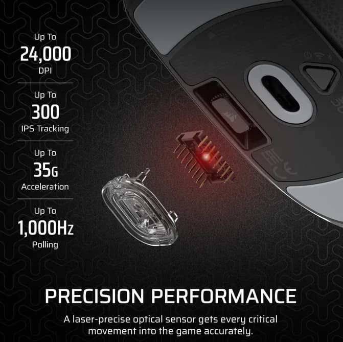 Mouse Gaming Wireless CORSAIR M55, 24000 dpi, Negru — miniatură