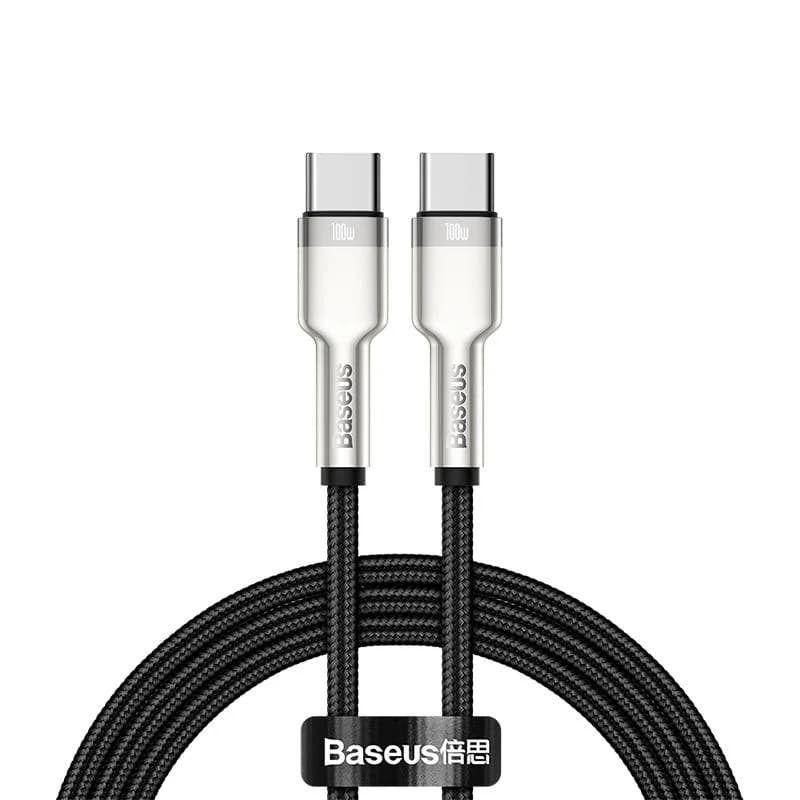 Cablu alimentare si date Baseus Tungsten Gold, Fast Charging, USB Type-C la USB Type-C 100W, brodat, lungime 2m, negru