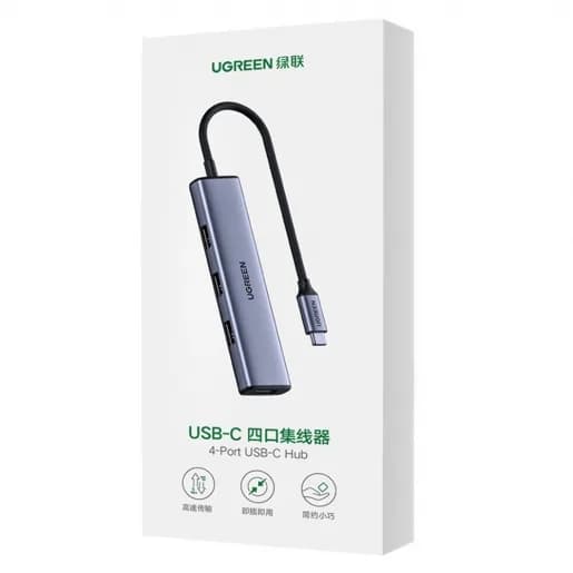HUB extern Ugreen, "CM473" porturi USB: USB 3.0 x 4, conectare prin USB Type-C, aluminiu, lungime 20 cm, gri, "20841" - 6957303828418 — miniatură