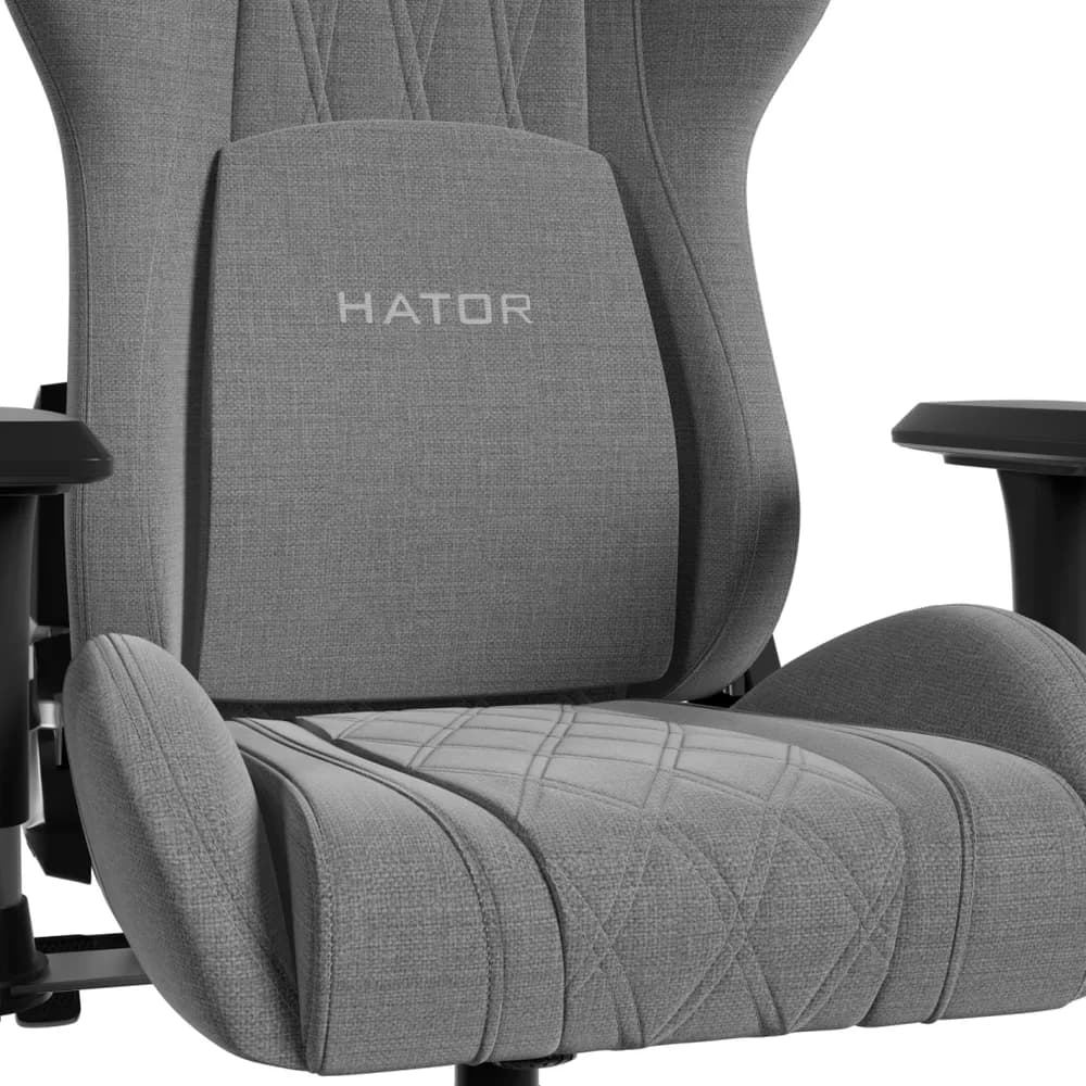 Scaun gaming Hator Darkside 3M Fabric, material cadru: Oțel, Țesătură CloudTouch™, piston cu gaz: Certificat SGS Clasa 4, cotiere: Ergonomice, 2D, bază cu 5 brațe ranforsate, realizată din PU armat, material de bază: spumă cu densitate mare InfuseFoam, dimensiune roți: 65 mm, material roți — miniatură