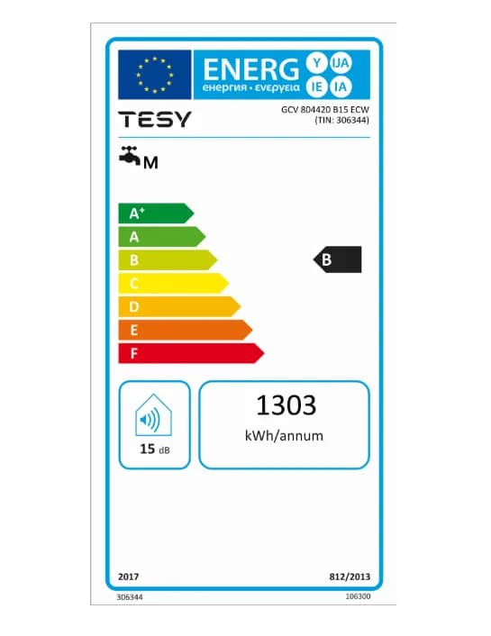 Boiler electric Tesy BiLight Cloud, 80L, Wi-Fi, control din aplicatie, Clasa energetica B, 2000W, 855x440 mm, alb — miniatură